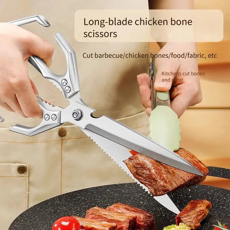 New Multifunctional Stainless Steel Poultry Bone Scissors for Home Use Extended-Length Kitchen Seamstress ScissorsGrill Scissors