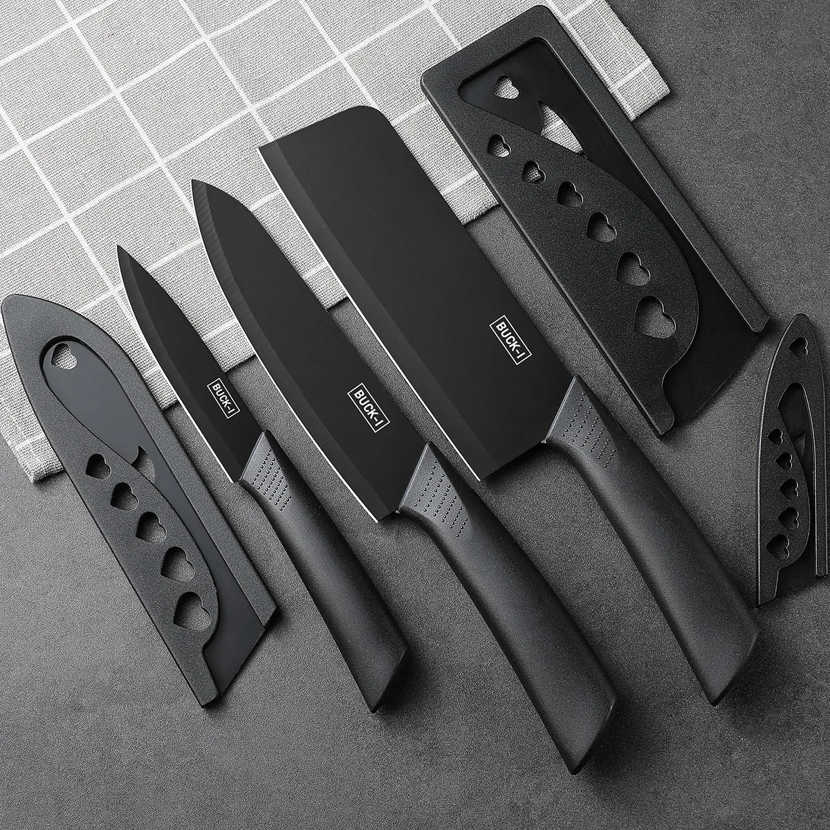 3-5PCS black stainless steel kitchen knife set, including a full set for kitchen, dormitory, household use, chef's knife, fr