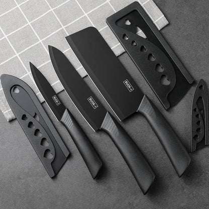 3-5PCS black stainless steel kitchen knife set, including a full set for kitchen, dormitory, household use, chef's knife, fr