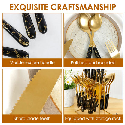 24Pcs Tableware Set with Holder Stainless Steel Cutlery Set Service for 6 Utensils Set Mirror Polished Forks Knives Spoon Set