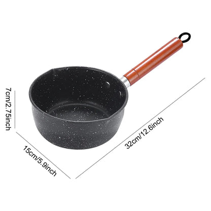 Non-Stick Sauce Pan Soup Pot with Pour Spout Milk Saucepan Wooden Handle Stick Proof Sauce Pan for Noodles Soups Hot Milk
