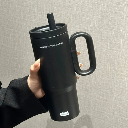 720ML Stainless Steel Thermos Cup with Straw & Handle Ice Coffee Drink Vacuum Insulated Cup Car Travel Outdoor Water Bottle