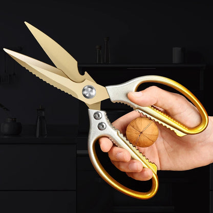 Kitchen scissors - Exquisite gradient gold Strong scissors - Multi-functional chicken duck goose bone killing fish scissors