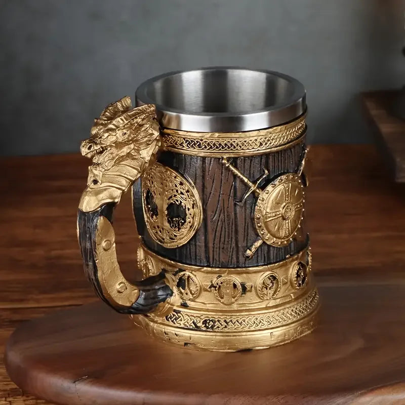 1pc Retro golden wing dragon stainless steel water cup, creative resin cup, summer drink cup, coffee cup. Man, Father's Day gift