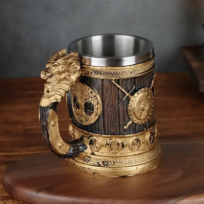 1pc Retro golden wing dragon stainless steel water cup, creative resin cup, summer drink cup, coffee cup. Man, Father's Day gift