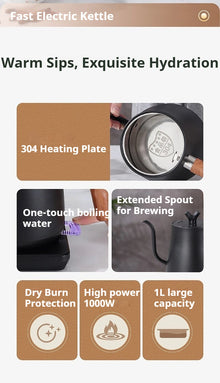 1L Stainless Steel Electric Kettle, Auto Shut-Off, for Pour-Over Coffee/Tea, Smart Temp Control & Mechanical Models