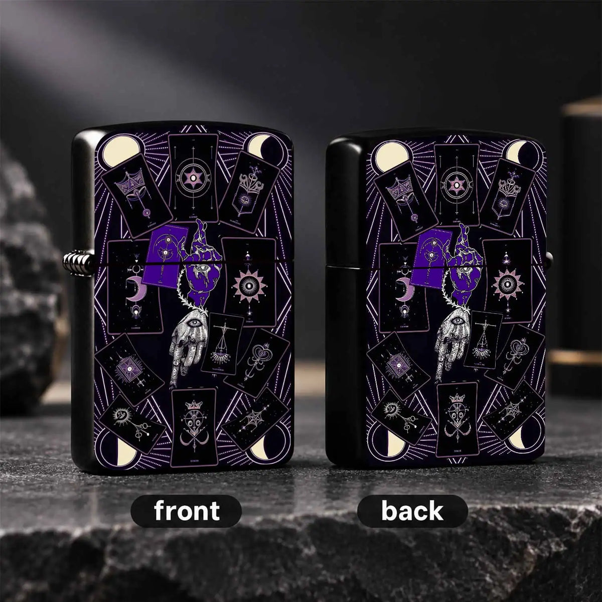 Mystical Tarot Astrology Themed Pocket Lighter, Occult Celestial Esoteric Aesthetic Portable Igniter, Stylish Dark Art Creative Accessory For Daily Use, Rituals, Gifting And Any Scenes, Unique Divination Pattern Exquisi A Hum