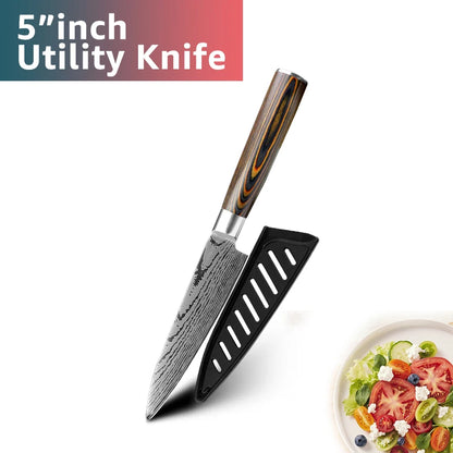 Kitchen Knife Set Professional Chef Knife 7CR17 Germany Stainless Steel Damascus Laser Meat Cleaver Slicing Santoku Cutter Tools