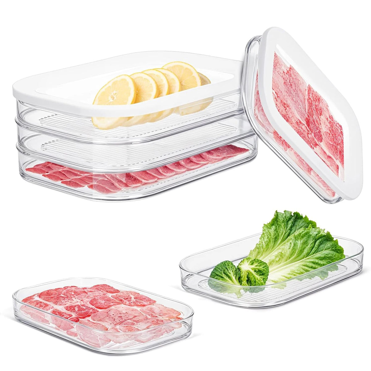 Meat Container for Fridge, Stackable Cold Cuts Storage Containers with Clear Lids for Deli Meat, Bacon, Cheese & Meal Prep