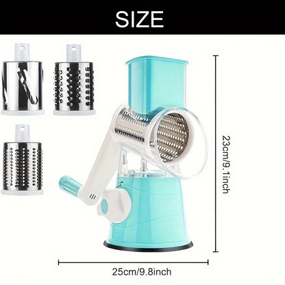 3-in-1 Rotary Cheese Grater & Vegetable Slicer - Food-Safe Plastic Kitchen Tool for Effortless Grating, Slicing - Easy Clean