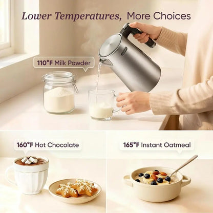 1.7L Stainless Steel Electric Kettle with 5 Temperature Presets, Fast Boil, 2 Lid Openings, and 60-Minute Keep Warm Feature