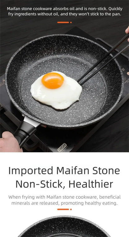 22/24/26/28cm Steak Frying Pan with Glass Lid Stone Skillet Cookware Muliti-Purpose NonStick Kitchen Cooking Tools