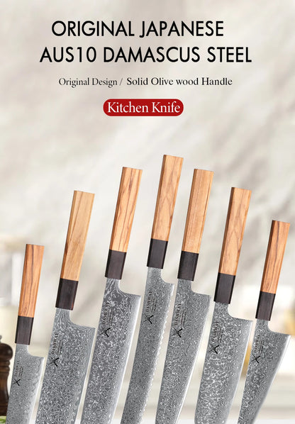 DASHWAY 1PC-7PCS Professional Kitchen Knives Set Utility Santoku Bread Japanese Handmade 67 Layer Damascus Steel Chef Knife
