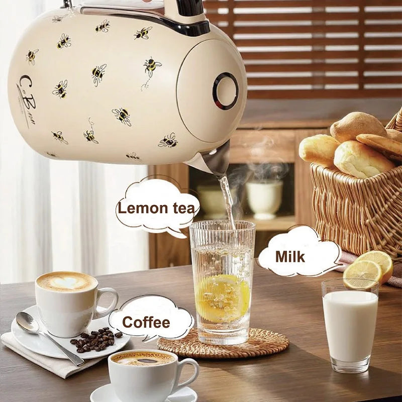 2200W Retro Print Electric Kettle Home 304 Stainless Steel Quick Boiling Kettle Auto Power Off Teapot Kitchen Tools 1.7L