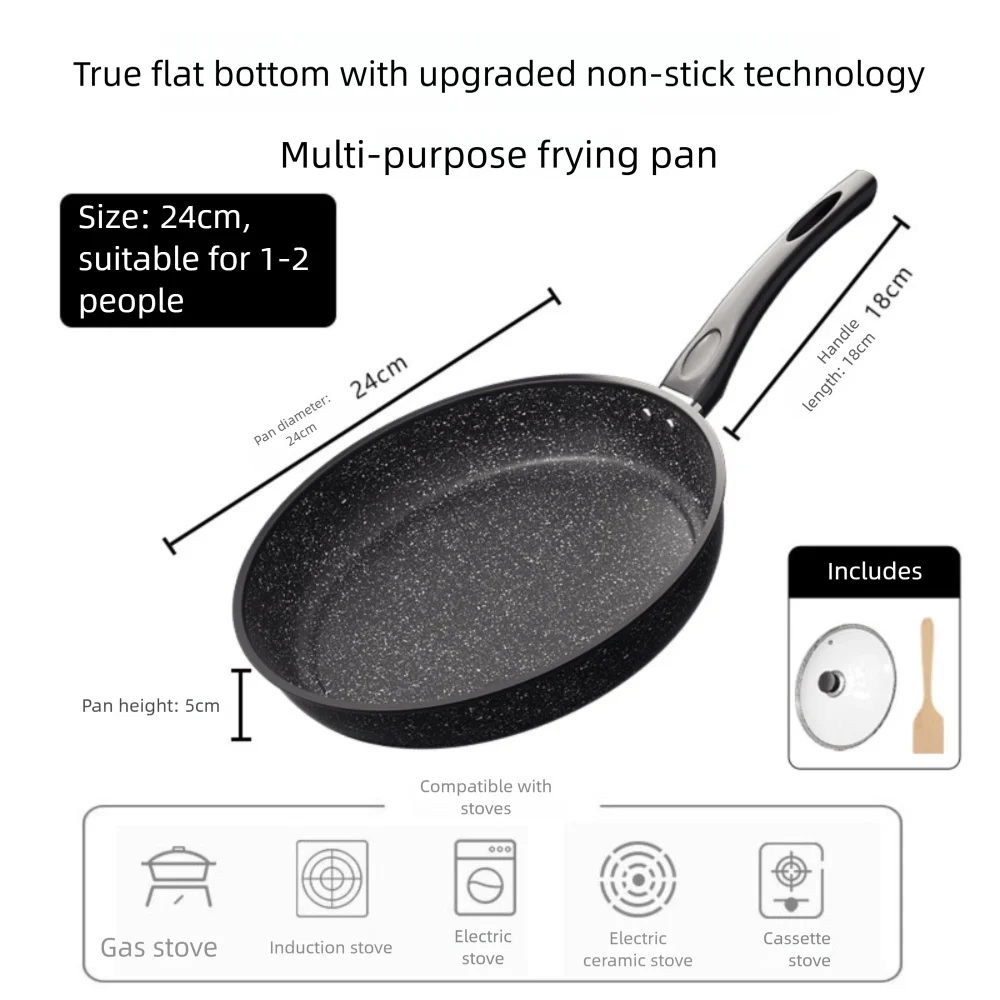 22/24/26/28cm Steak Frying Pan with Glass Lid Stone Skillet Cookware Muliti-Purpose NonStick Kitchen Cooking Tools