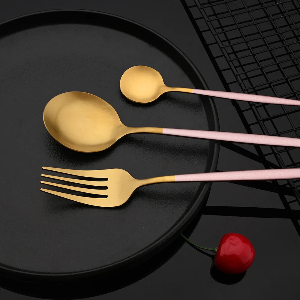 4Pcs black Gold Matte Cutlery Set Stainless Steel Dinnerware Silverware Flatware Set Home Knife Fork Spoon Picnic Tableware Set