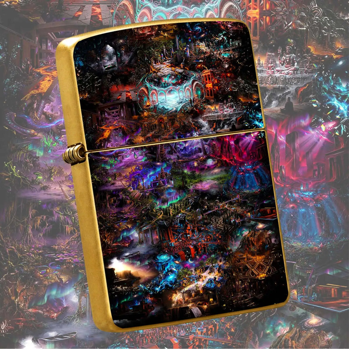 Psychedelic Surreal Fantasy Art Print Lighter Sticker Vibrant Cyber Anciet Style Unique Aesthetic Portable Item For Daily Gathering Outdoor Use Ideal Creative Gift For Personal All Scenario Available A Humorous And Interestin