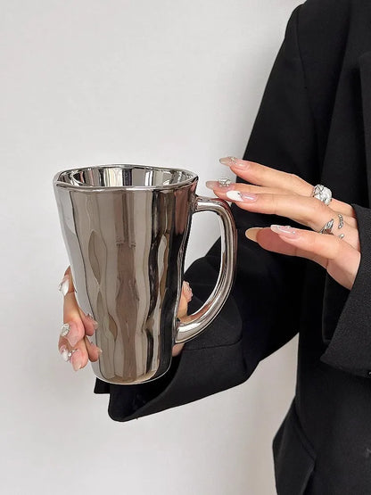 Creative Silver Mug with Handle Milk Cup Coffee Cup Modern Simple Universal Water Cups Drinkware Home Decoration Gift