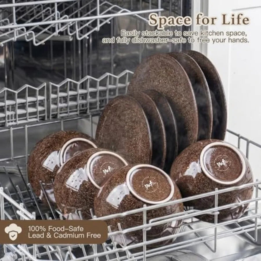 Plates and Bowls Sets 12 Pieces Dinnerware Sets for Kitchen Reactive Glaze Dishes Set for 4 Dishwasher and Microwave Safe Serie