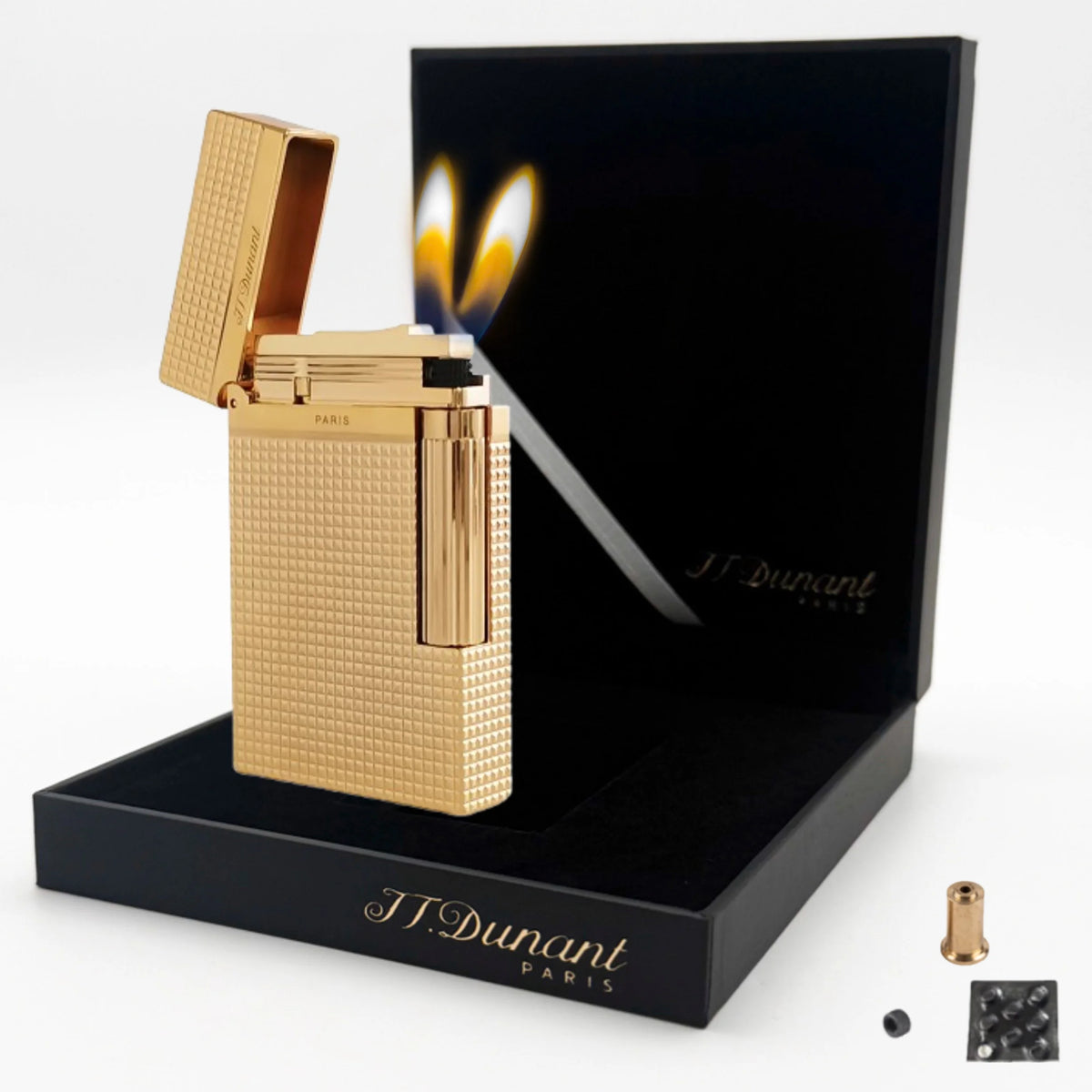 JT.Dunant Lighter Ding Sound Brass Metal Refillable Butane Cigar Cigarette Lighters Fuel Men Smoking Accessory