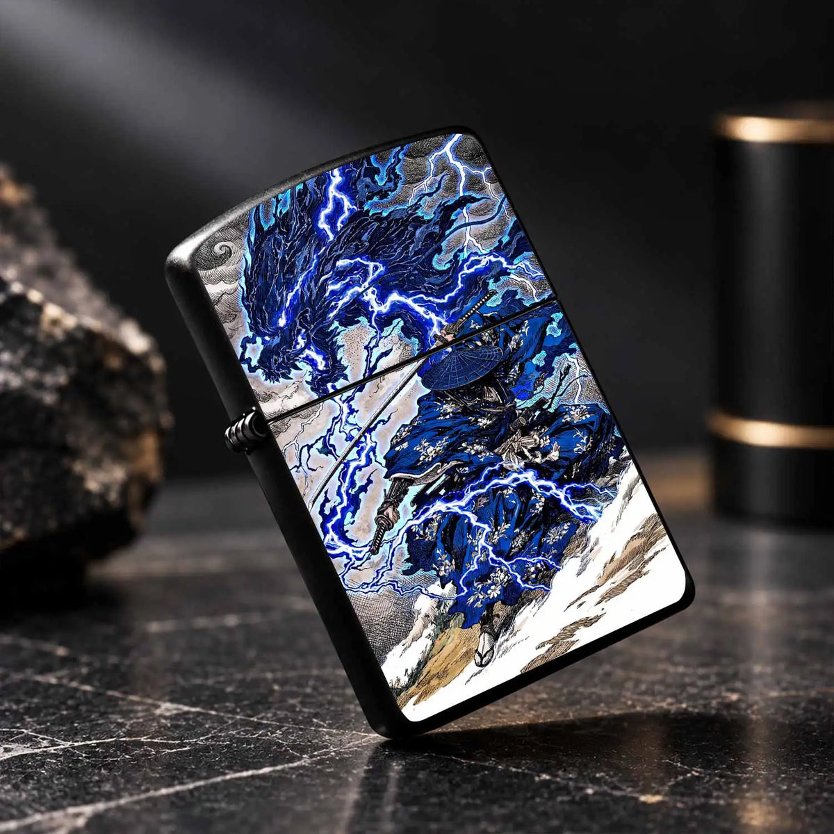 Ukiyo-E Style Lightning Blue Dragon Ronin Themed Decorative Ornament, Exquisite Art Accessory, Unique Aesthetic Desktop Display, Versatile For Daily Scenes, Premium Collectible Gift For Art Lovers And Trend Enthusiasts A Humo