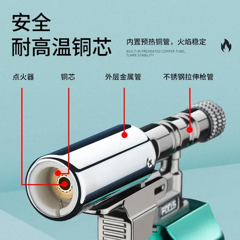Powerful Windproof Blue Flame Jet Torch Gas Lighter, Outdoor Cigar Barbecue Cooking, Kitchen Butane Refillable Metal Welding Gun
