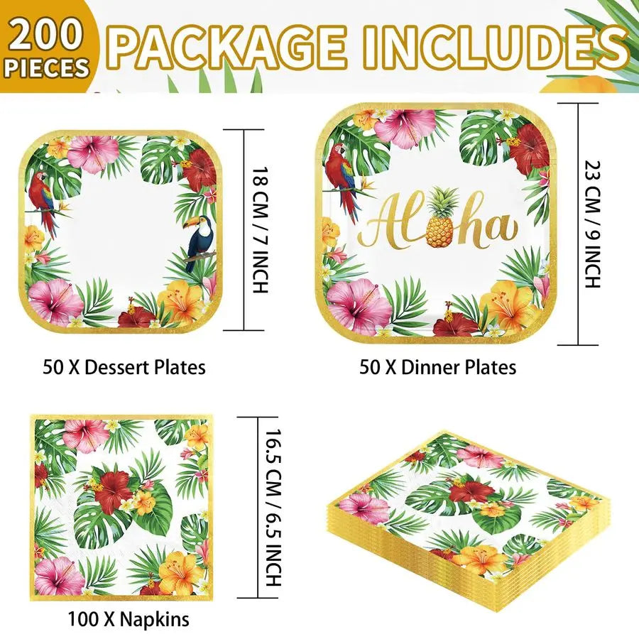 Christmas Hawaiian Party Decorations Aloha Tropical Christmas Hibiscus Floral Luau Plates and Napkins Palm Leaf Tableware Sets f