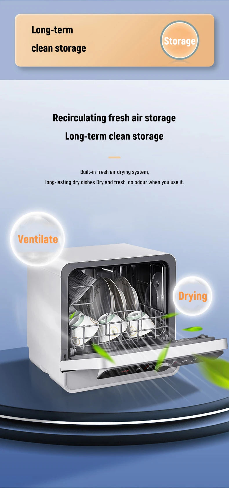 Tabletop Dishwasher Machine Automatic Stainless Steel Countertop  Portable Smart Mini Dishwashers  for Home