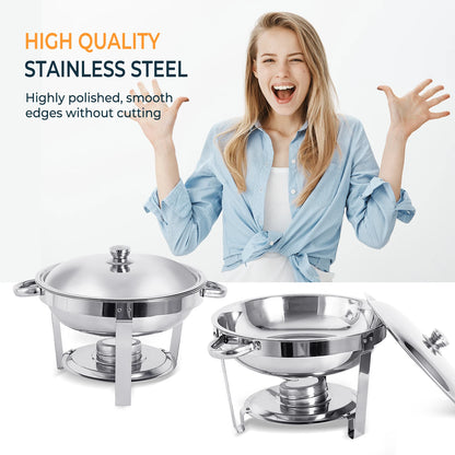 1/2/4 Pack Stainless Steel Chafing Dish Buffet Set 5L Round Chafers Buffet Food Warmers BBQ Party 316 For Parties Events Wedding