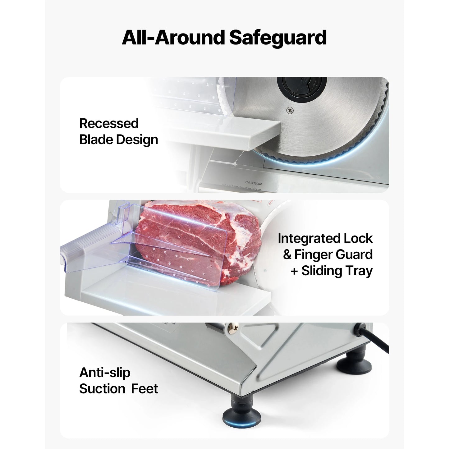 SucceBuy 6.7-8.7inch Meat Slicer Electric Deli Slicer Machine with two SUS420 Blades Food-Slicer for Meat Ham Baguett, Steak