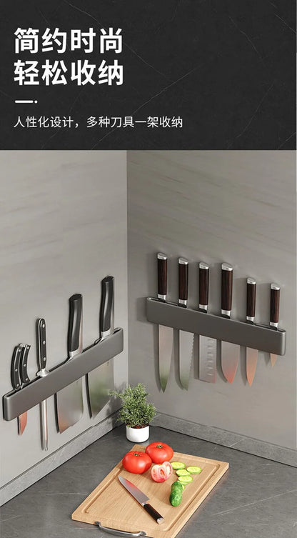 Wall-Mounted Kitchen Knife Holder No Punching Stainless Steel Storage Rack for Home Use 304 Steel Knife Insertion Rack