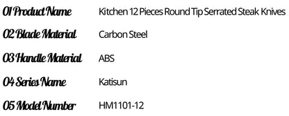 12 Pieces 4.5 Inch Steak Knives Set, Round Tip Serrated Steak Knives with POM Triple Rivets Handle, Dishwasher Safe