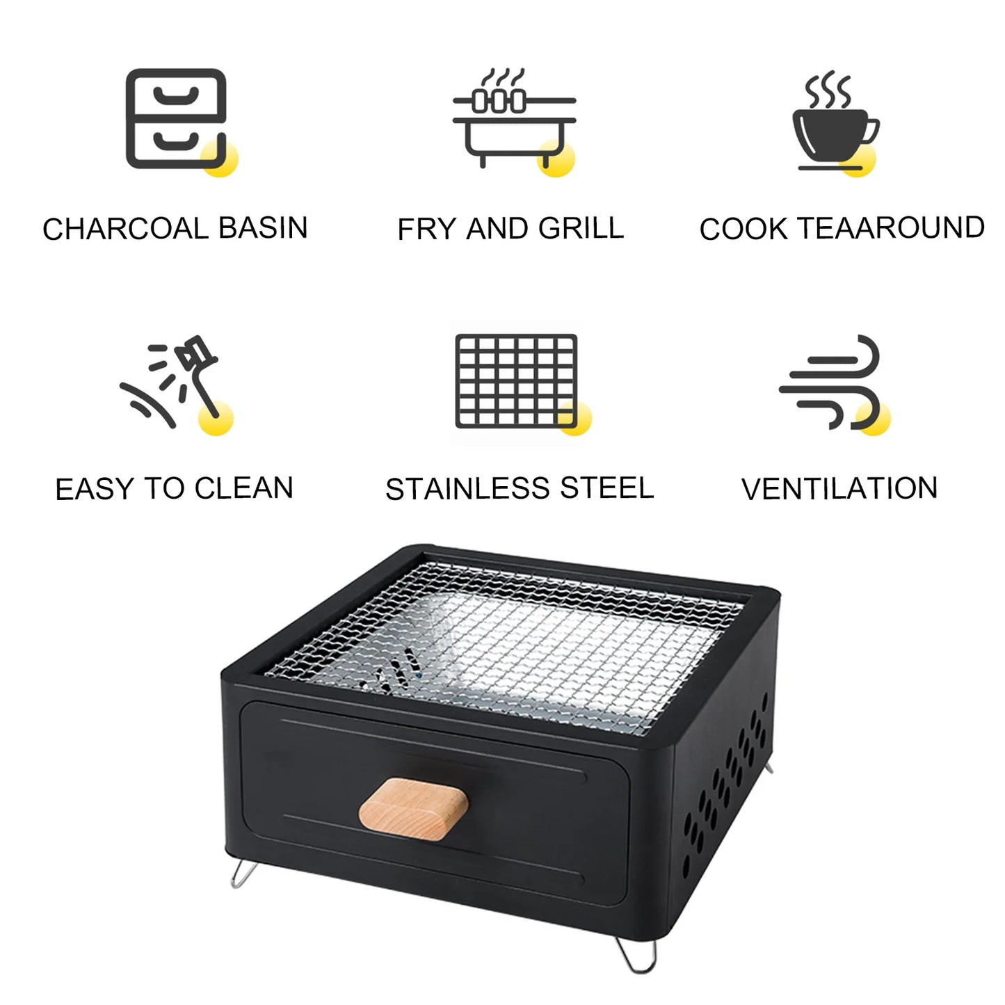 WESTTUNE Outdoor Charcoal Barbecue Grill Non-stick Barbecue Rack Heating Brazier Portable Household Grill Stove for Camping BBQ