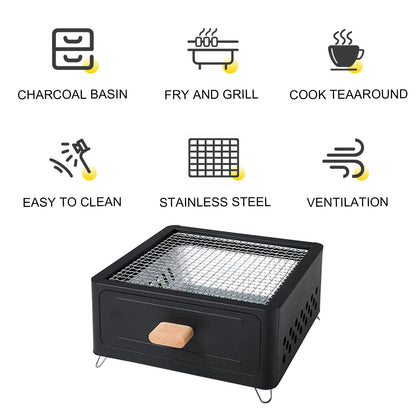 WESTTUNE Outdoor Charcoal Barbecue Grill Non-stick Barbecue Rack Heating Brazier Portable Household Grill Stove for Camping BBQ
