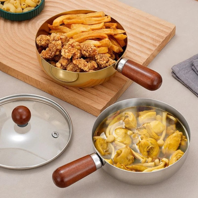 Multifunctional Stainless Steel Pot Without Lid,Wood Handle,Induction Ready,Even Heating – Ideal for Dorms, RVs & Small Kitchens