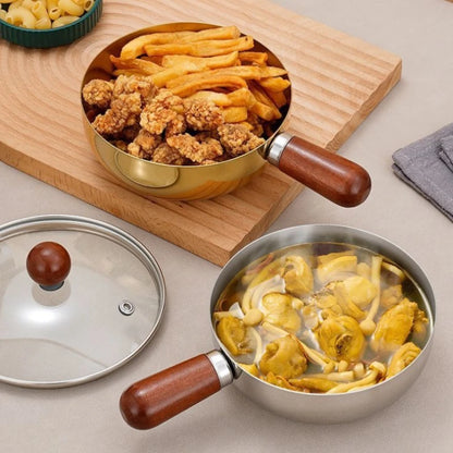 Multifunctional Stainless Steel Pot Without Lid,Wood Handle,Induction Ready,Even Heating – Ideal for Dorms, RVs & Small Kitchens