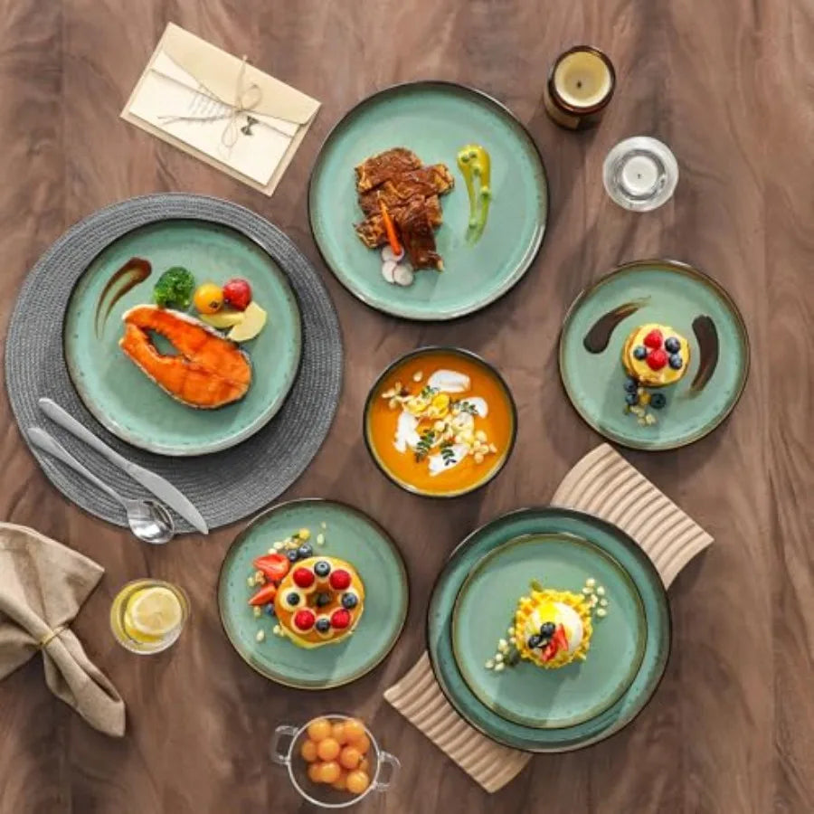 Plates and Bowls Sets 24 Pieces Stoneware Dinnerware Sets for 8 Kitchen Dish Set Microwave and Dishwasher Safe Ceramic Dishware