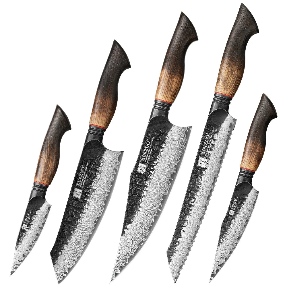 XINZUO Eight-piece Kitchen Knife Set 67 Layers Damascus Super Steel Hardness 60±2HRC Ideal For Home Kitchen Vegetable Prep
