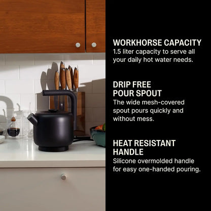 Electric Kettle 1.5L with Stovetop Design, Fast Boil for Tea Coffee Ramen & Oatmeal, Silicone Handle