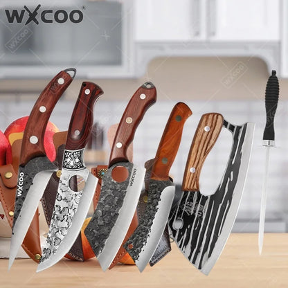 WXCOO Handmade Forged Knife Butcher Cleaver Knife Meat Cutting Japanese Kitchen Pork Bone Shaving Knives Boning Knife
