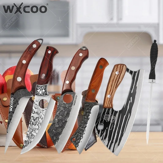 WXCOO Handmade Forged Knife Butcher Cleaver Knife Meat Cutting Japanese Kitchen Pork Bone Shaving Knives Boning Knife