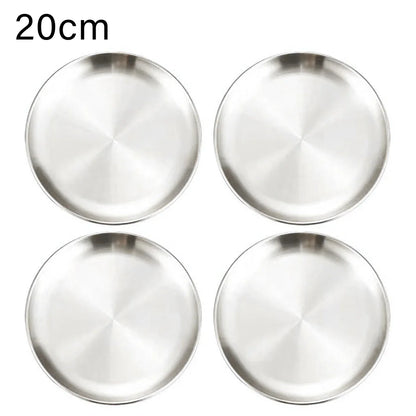 4Pcs Stainless Steel Plate Tray, Dining Tray, Steak Plate, Barbecue Plate, Korean Stainless Steel Circular Barbecue Plate