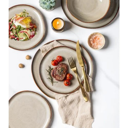 Stoneware Dinnerware Sets for 4 12 Pieces Rustic Ceramic Plates and Bowls Set Handmade Reactive Glaze Plate Sets Highly Chip Re