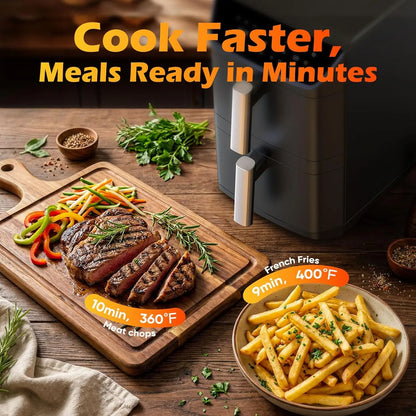 12.6QT Dual Basket Air Fryer, Family-Size for 10-12, XL Basket Fits 6LB Chicken, DoubleStack Compact, 10-in-1 with SyncFinish, Dishwasher-Safe