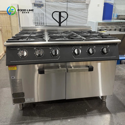 Luxury Six-head Gas Commercial Vertical Pot Stove with Electric Oven, High-power Gas Stove for Hotels and Restaurants Customized