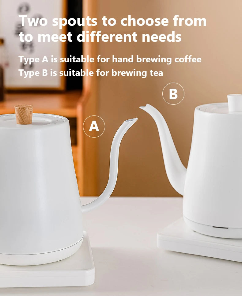 110V/220V Electric Kettle 800ml Hand Brew Coffee Pot Gooseneck Jug Slender Mouth Teapot 304 Stainless Steel Liner Kettle 1000W