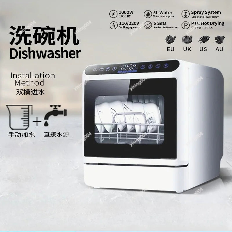 Portable Countertop Dishwasher No Installation Smart High Temp Drying Household Washer