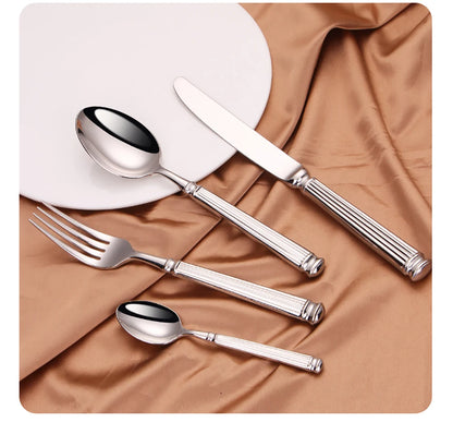 12/16/20 Pieces Sliver Tableware Set Stainless Steel Cutlery Elegant Dinnerware Vintage Knife Spoon Fork Set Kitchen Utensils