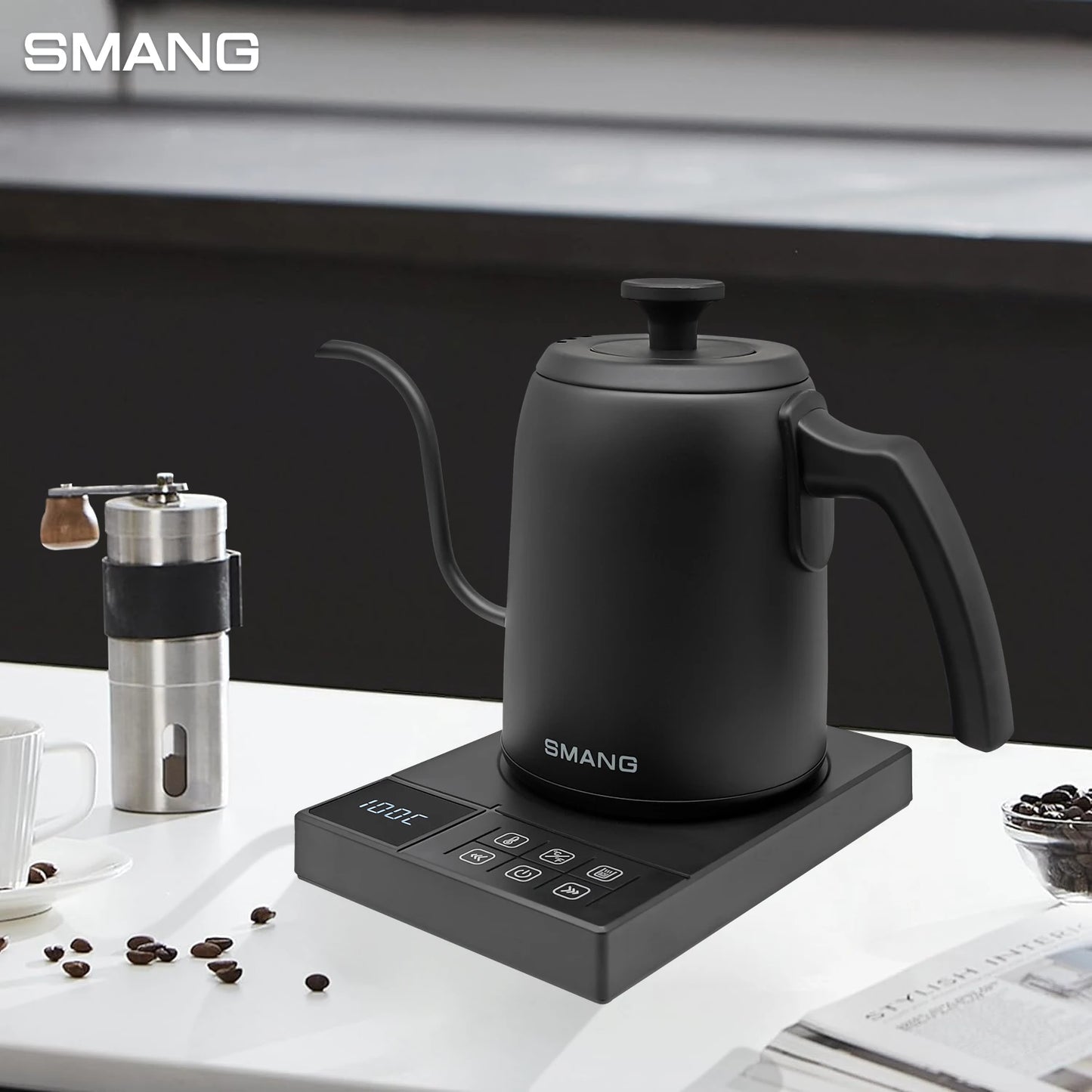 SMANG 900W Gooseneck Electric Kettle 0.6L Smart Temperature Control Coffee Kettle Pour Over Coffee Kettle Rapid Heating Pot