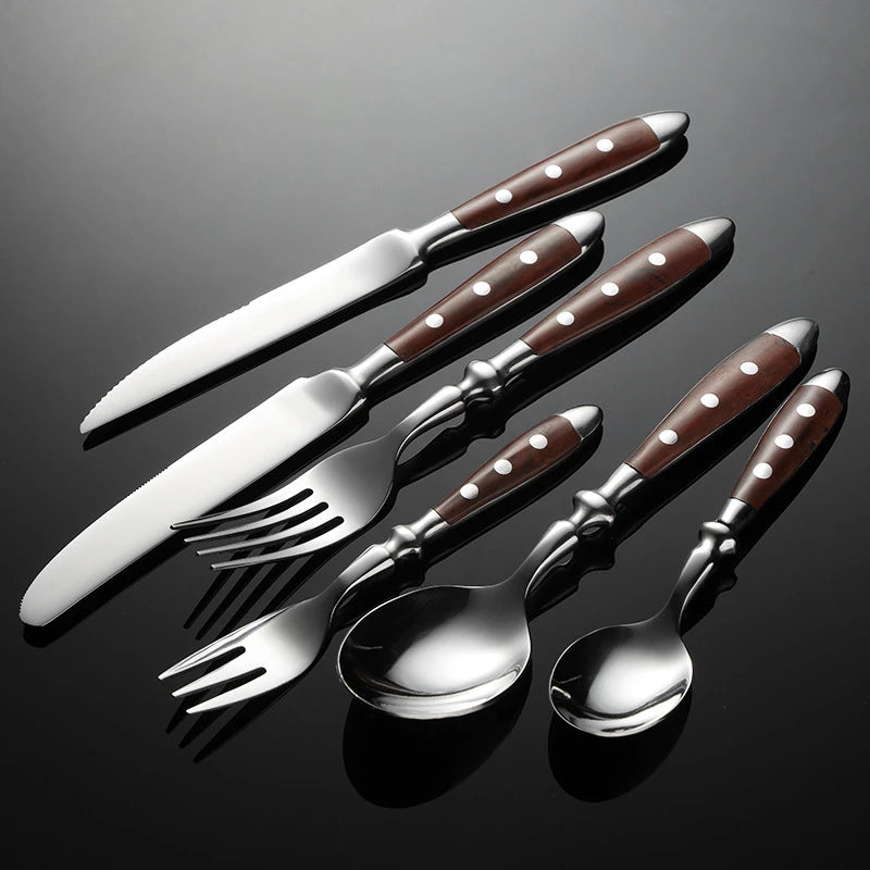 6-piece stainless steel tableware set, including knife fork and spoon set, kitchen knife and dining utensils such as steak knife